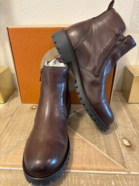 Miz Mooz Alise Leather Ankle Boots Brown EU40 US9 Zip Block Heel